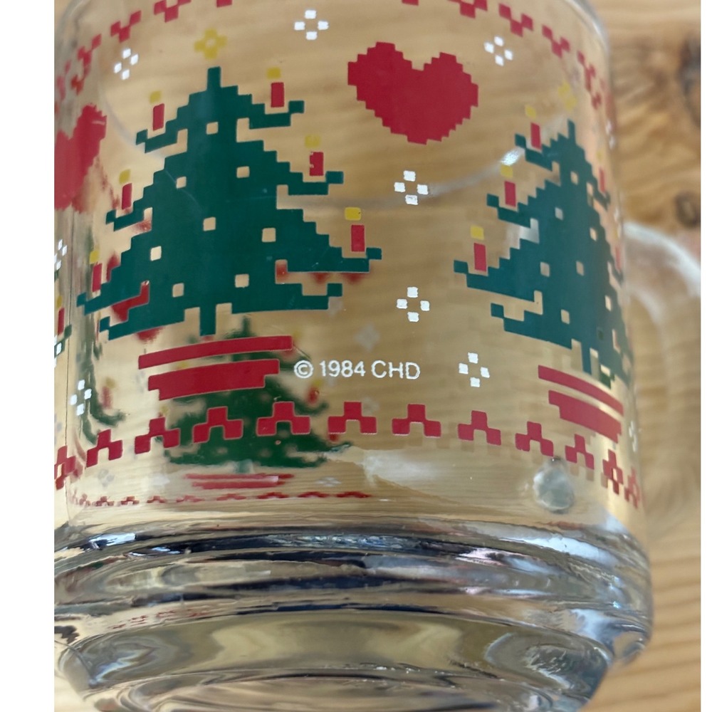 Set of 3 Vintage‎ 1984 CHD Glass Christmas Tree Mugs Holiday Drinkware USA Made